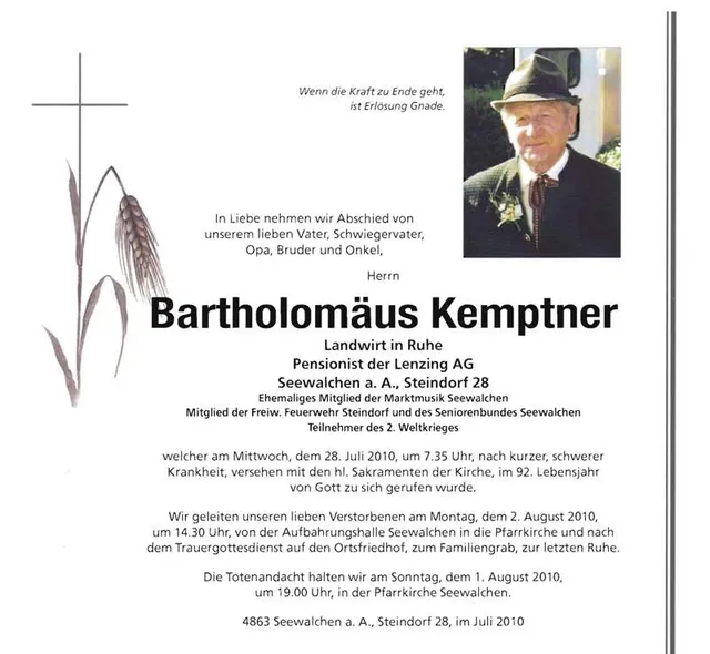 Begräbnis Kemptner Bartl sen.