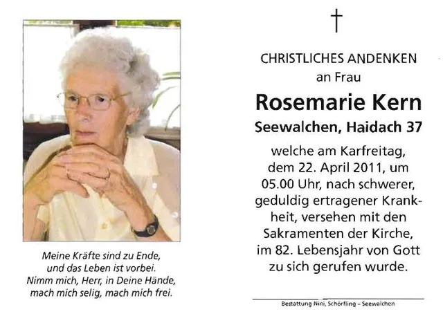 Begräbnis Rosemarie Kern