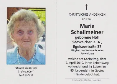 Begräbnis Schallmeiner Maria