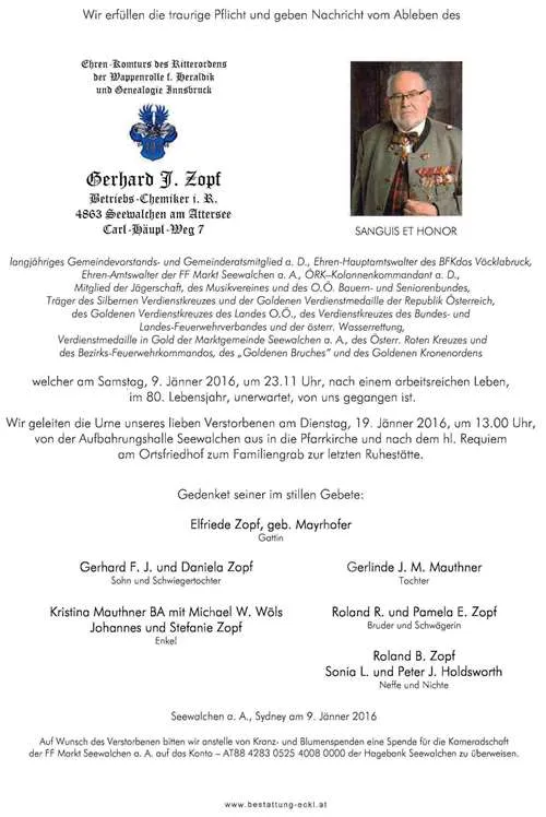Begräbnis Gerhard Zopf